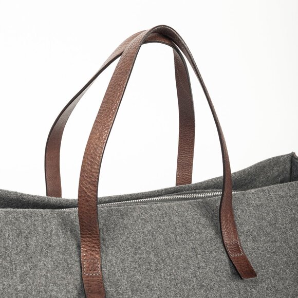 Brunello Cucinelli Grey Wool-Felt Leather-Trim Tote - Picture 5 of 10